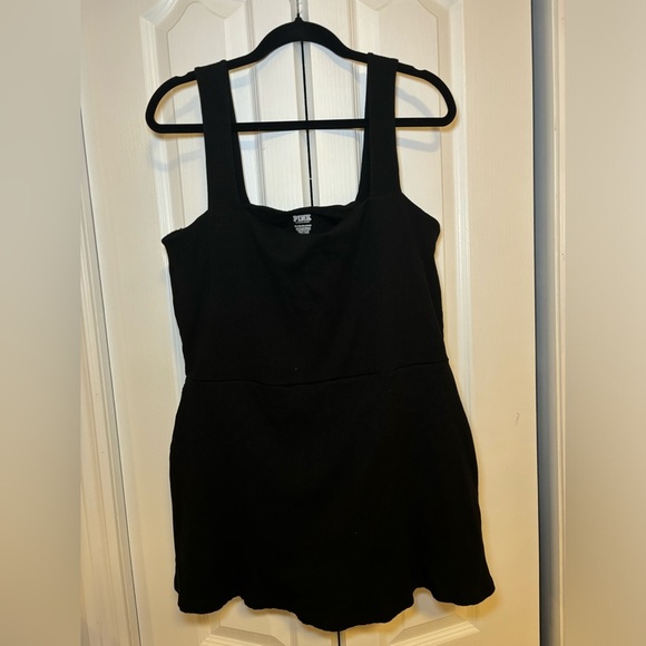 PINK Victoria's Secret - Black Ribbed Square Neck Mini Dress/Shorts/Romper - Picture 1 of 6